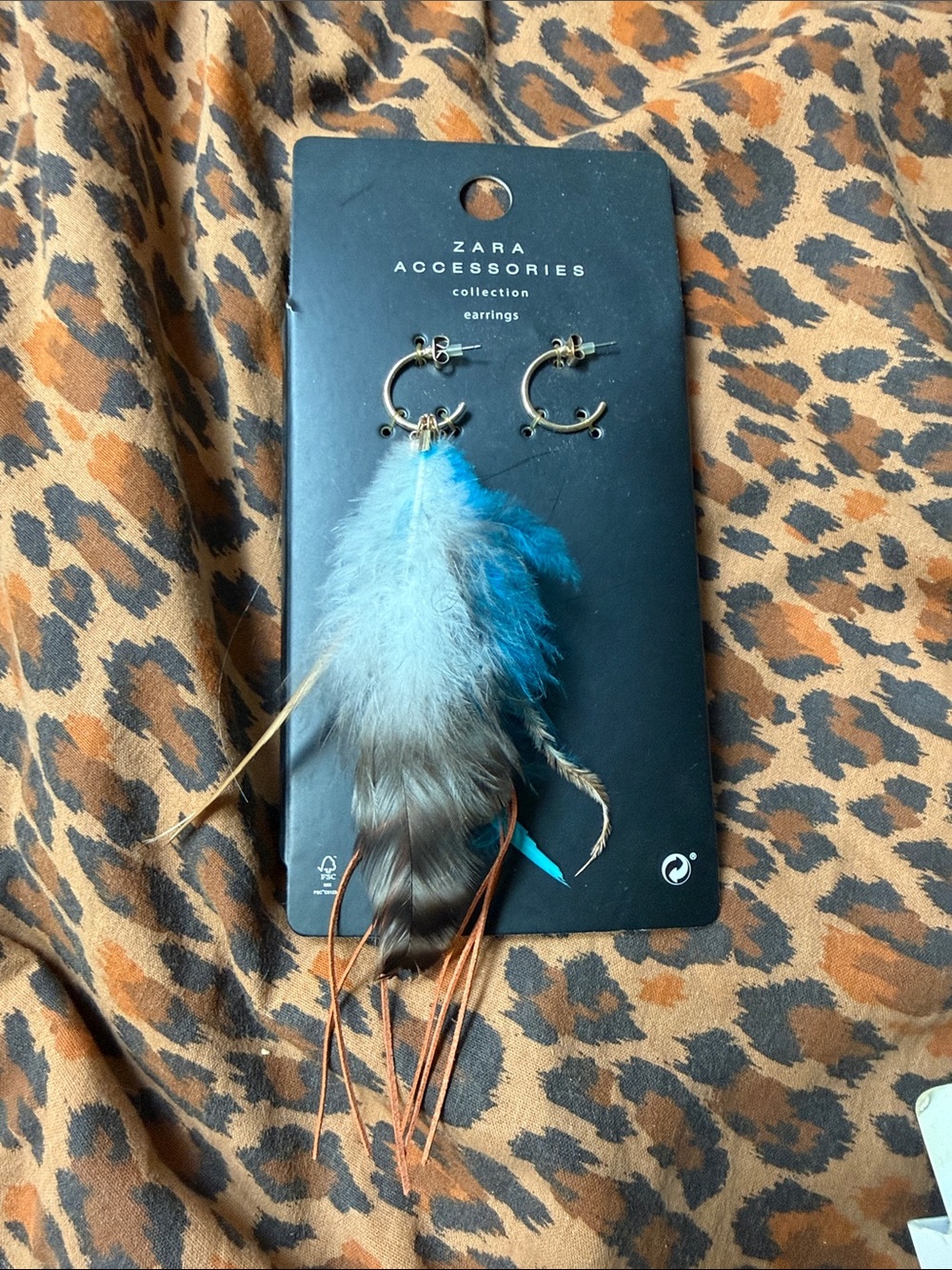 Zara Teal and Brown Feather Hoop Earrings